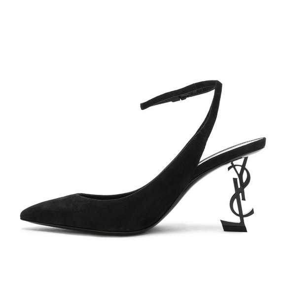 SAINT LAURENT Suede Opyum Monogramme Ankle Strap Pumps 85mm USED SZ 37.5 - Picture 15 of 16